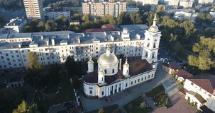 Aerial view of Trinity Cathedral — Orthodox Church in Podolsk on Cathedral square, Moscow region, Russia