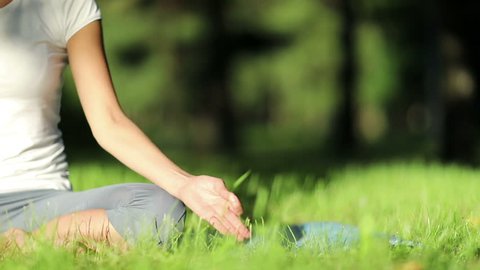 Woman practices yoga in the park. full HD 1080  50fps                               