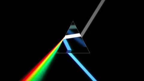 CG animation of prism separating a ray of light into the seven colors of the spectrum. Light source rotates, giving beautiful rainbow effects. Physically correct materials used in this loopable video 