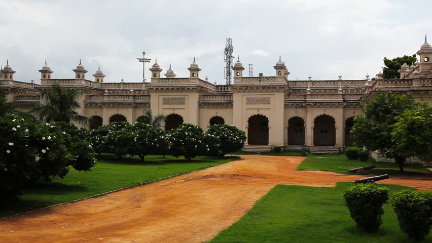 Pan shot of the Chowmahalla Palace, Hyderabad, Andhra Pradesh, India