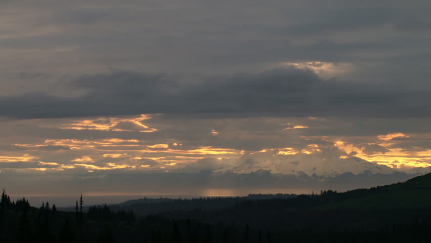 Mt. Iliamna Golden God Rays Sunset Time Lapse