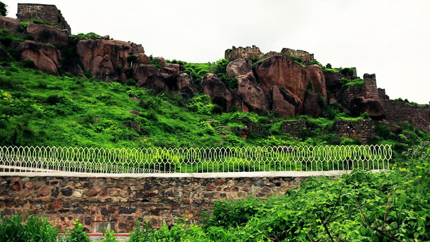 Pan shot of Golkonda Fort, Hyderabad, Andhra Pradesh, India