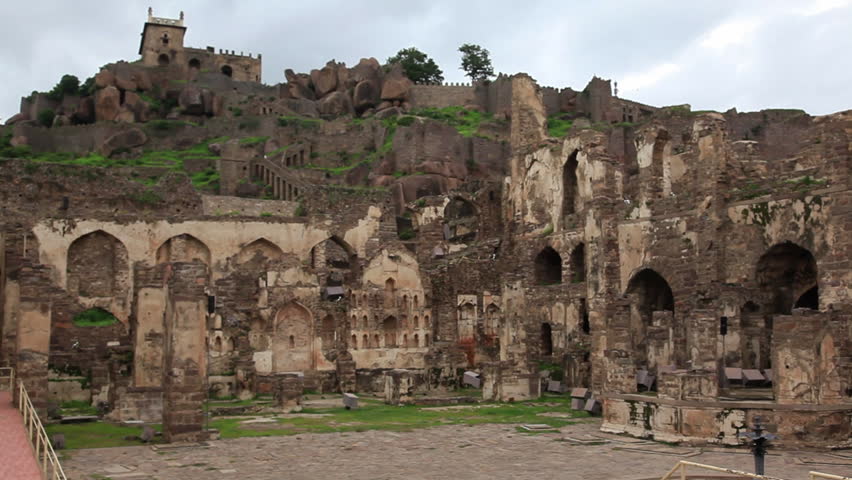 Pan shot of Golkonda Fort, Hyderabad, Andhra Pradesh, India