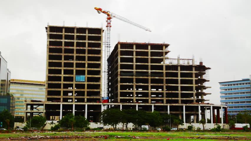 Time lapse shot of a construction site, Bandra Kurla Complex, Mumbai, Maharashtra, India