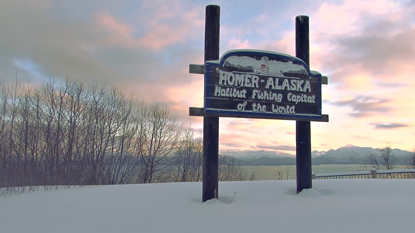 Welcome to Homer Alaska Sign in Winter