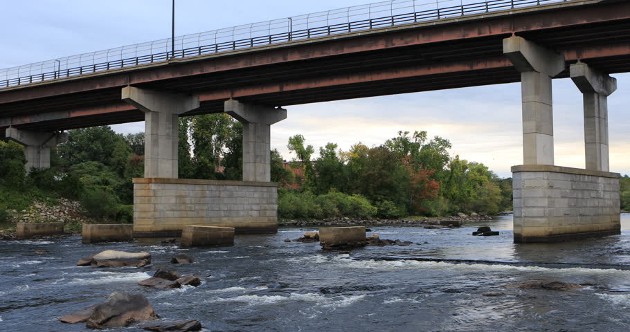 View of Bridge and Merrimack River Manchester, New Hampshire 4K