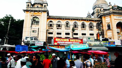 INDIA - AUGUST 2012: Pan shot of a market near Charminar, Hyderabad, Andhra Pradesh, India