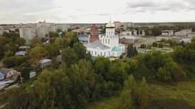 4K high quality aerial video footage of historical Christ The Saviour cathedral in historical town Alexandrov in Vladimir oblast on Golden Ring route, eastern Russia, 180 km from Moscow