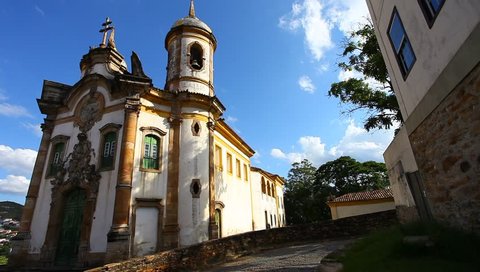 view of the Igreja de Sao Francisco de Assis of the unesco world heritage city of Ouro Preto in Minas Gerais, brazil. 