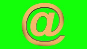 Gold e-mail symbol loop rotate. Seamless video available in 4K FullHD and HD render footage on white background with green screen chroma key