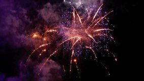 Fireworks video of 20 seconds with beautiful explosions and a text banner saying 