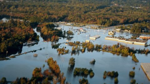 Depiction of flooding after a hurricane. Suitable for showing the devastation wrought after storms like Hurricane Irma, Harvey and Maria make landfall. 4K UHD.