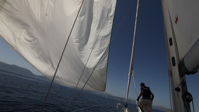 SARONIC GULF, GREECE - SEPTEMBER 23: Sailor participate in sailing regatta 