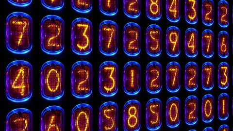 a numerical counter and number sequence filmed with an old nixie tube clock