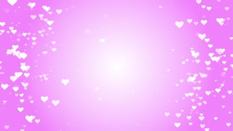 Valentines Day romantic dreamy white Heart particles with pink background.