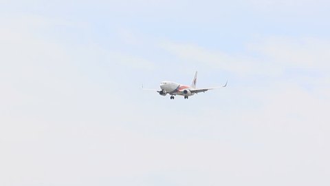 BANGKOK THAILAND - JUNE15,2017 : malaysia airline plane approaching for landing to suvarnabhumi airport 