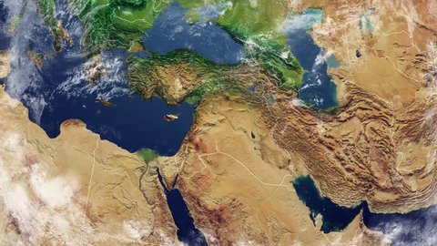 Map of Syria and borders, physical map Middle East, Arabian peninsula, map with reliefs and mountains and Mediterranean sea