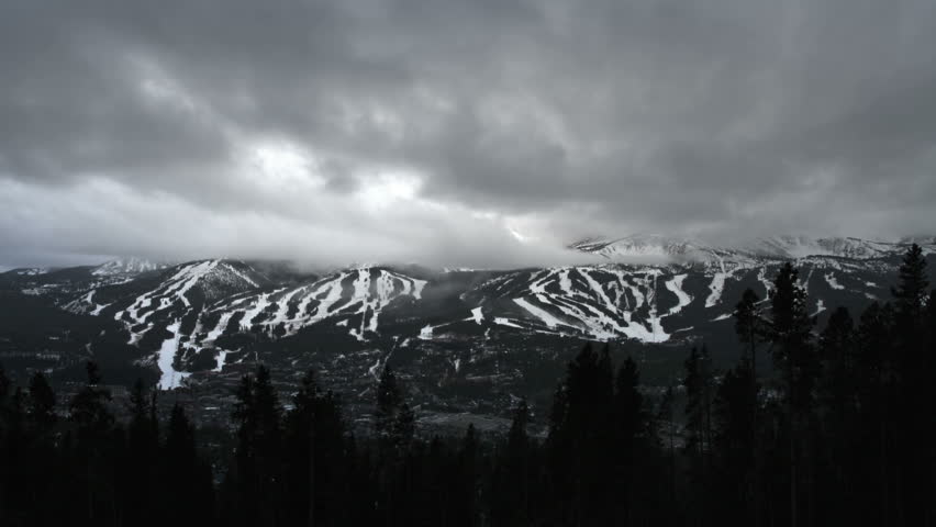 Dark clouds over ski resort. Super wide angle HD 1080p timelapse.