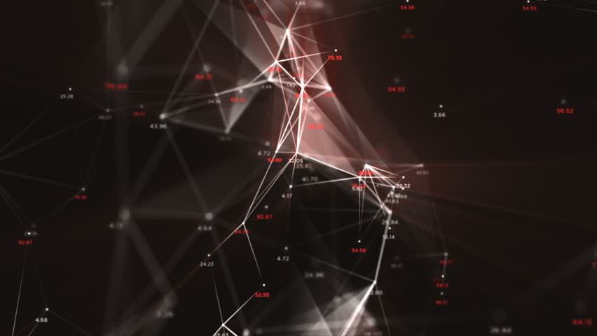 Digital Data Points Network Loop 1D: dark background, rotating flickering white light mesh cloud of connections, random percentage number in fire orange hot ruby red. Seamless loop 4K UHD FullHD. Royalty-Free Stock Footage #31206445