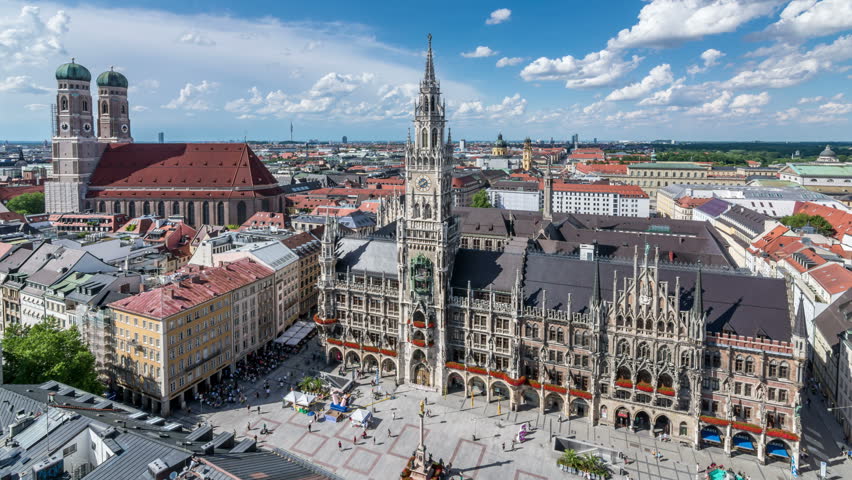 Munich city, panoramic view with Marienplatz, the main square of Munich Royalty-Free Stock Footage #31214239