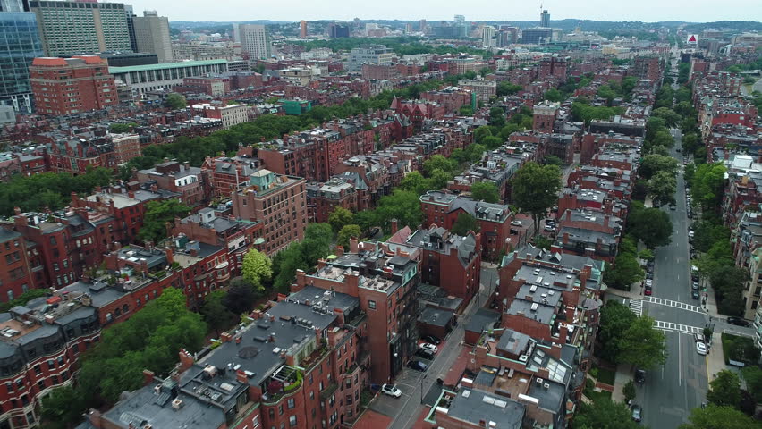 Brownstone buildings Boston aerial drone video 4k prores