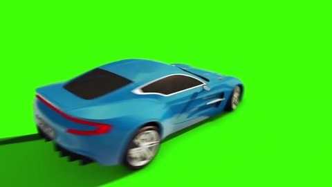 Car Drifting Jumps Markers Green Screen 3D Rendering Animation