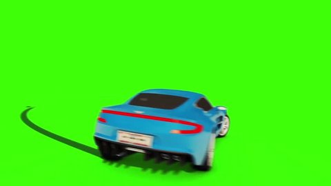 Car Drifting Jump Green Screen 3D Rendering Animation