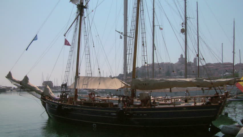 IMPERIA, ITALY: Old sailing boat in Mediterranean Sea during the regatta 