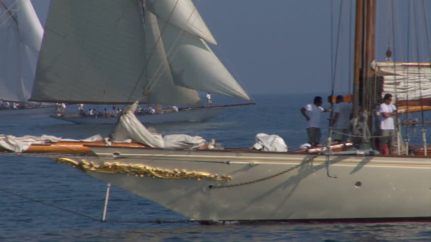 IMPERIA, ITALY: Old sailing boat in Mediterranean Sea during the regatta 