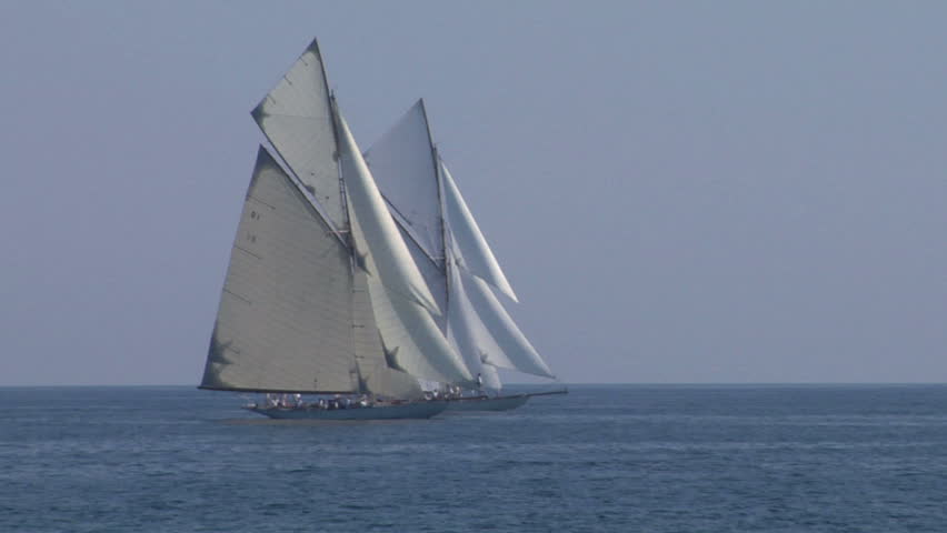 Old sailing boat in Mediterranean Sea during a regatta.