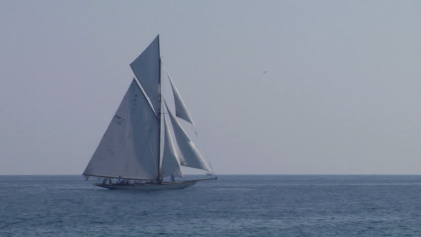 Old sailing boat in Mediterranean Sea during a regatta.