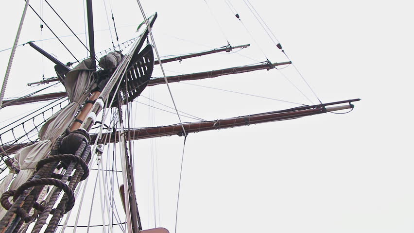 Tall Ship Mast and Rigging - Low Angle Pan