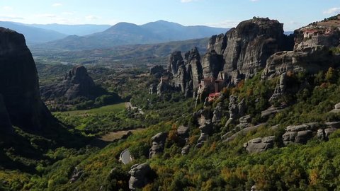 View from beautiful Meteora a sunny day with wind
