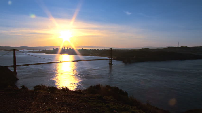 Brilliant new day dawns over San Francisco and the Golden Gate Bridge