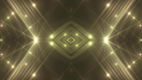 VJ Fractal gold kaleidoscopic background. Background orange motion with fractal design. Disco spectrum lights concert spot bulb. Light Tunnel. Seamless loop.