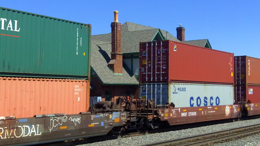 FLAGSTAFF, AZ - September 22, 2012: Shipping containers move on train railroad