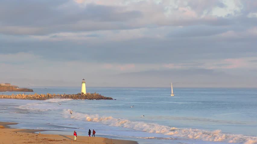 Santa Cruz Beach at sunset, on the northern Monterey Bay in Santa Cruz County, California, USA