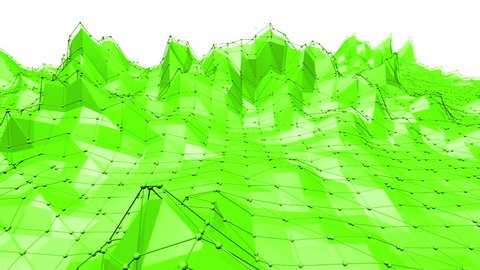 Green low poly background waving. Abstract low poly surface as CG background in stylish low poly design. Polygonal mosaic background with vertex, spikes. Cartoon modern 3D design Free space