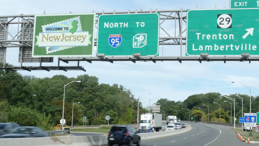 Welcome to New Jersey Sign on Interstate 95 Near Trenton at Pennsylvania New Jersey Border