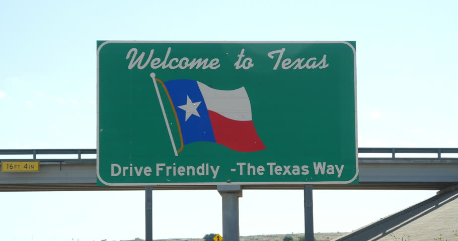 Welcome to Texas Sign on Interstate 40 at Texas State-line on New Mexico Texas Border Royalty-Free Stock Footage #31294135