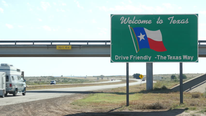 Welcome to Texas Sign on Interstate 40 at Texas State-line on New Mexico Texas Border Royalty-Free Stock Footage #31294141