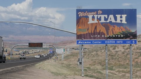 Welcome to Utah Sign on Interstate 15 at State-line on West Border with Arizona