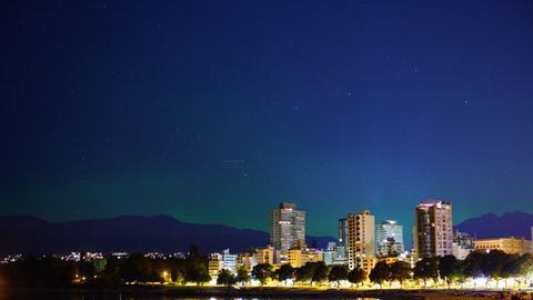 Northern lights over Vancouver city time lapse,Vancouver Canada