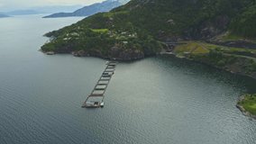 Aerial view of salmon farm in Norway