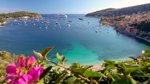 1080P Video clip of boats and cruise ship in the Bay of Villefranche Sur Mer in the Alpes Maritimes department in the Provence Alpes Côte d'Azur region on the French Riviera