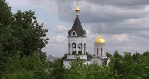 4K high quality video footage view of medieval beautiful Uspenskiy Sobor Cathedral and area around it in the heart of Vladimir on Golden Ring route some 200 km from Moscow, Russia on summer day