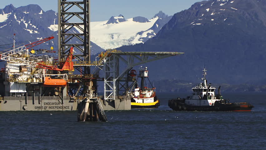 KACHEMAK, AK - CIRCA 2012: A tight perspective shot of the jack up rig Endeavor