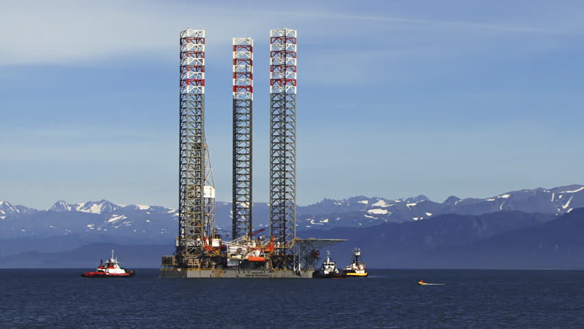 KACHEMAK, AK - CIRCA 2012: The huge jack-up rig Endeavour being towed to the