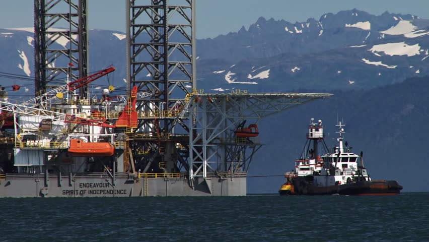 KACHEMAK, AK - CIRCA 2012: The huge jack-up rig Endeavour being towed to the