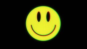 Smile hud holographic symbol on digital old tv screen seamless loop glitch interference animation new dynamic retro joyful colorful retro vintage video footage